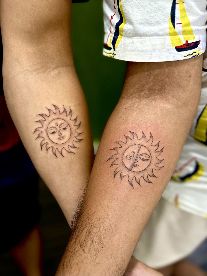 couple tattoo sun and moon